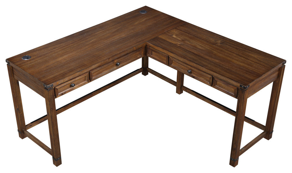 Baton Rouge L-Shape Desk, Brushed Walnut Finish