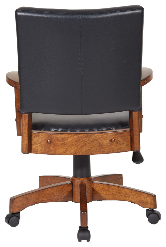 Deluxe Wood Bankers Chair, Black Faux Leather With Antique Bronze Nailheads, Bla