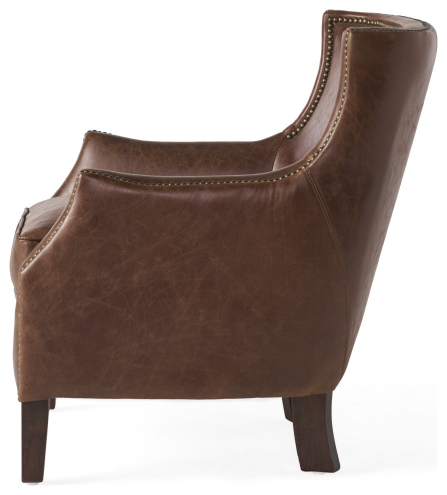 Tiller Top Grain Vintage Design Brown Leather Club Chair