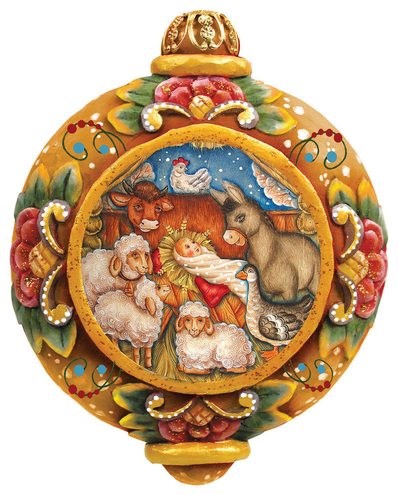 Hand Painted Village Nativity Scenic Ornament