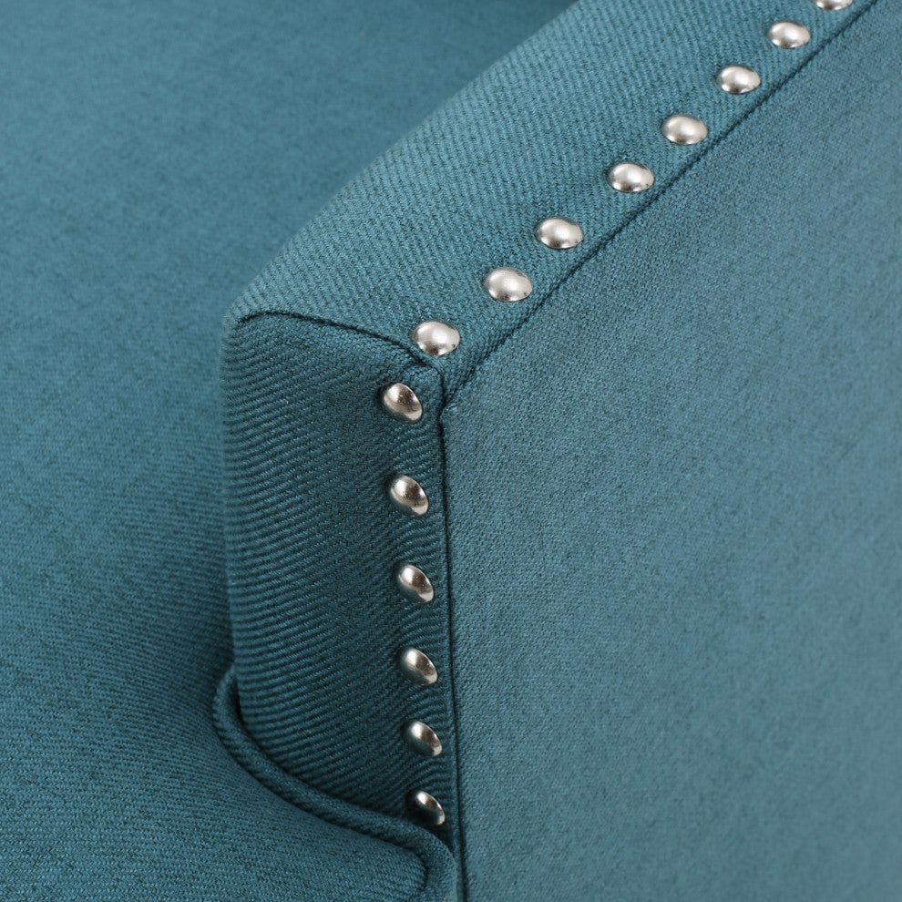GDF Studio Talette Studded Sky Blue Fabric Club Chair, Dark Teal