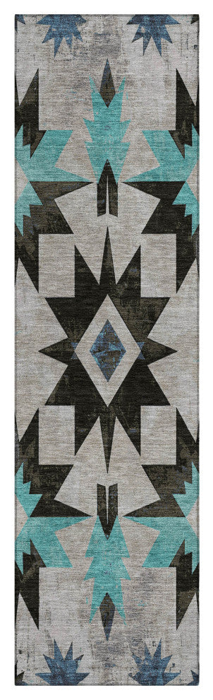 Machine Washable Indoor/Outdoor Chantille ACN1893 Black 2'3" x 7'6" Runner Rug