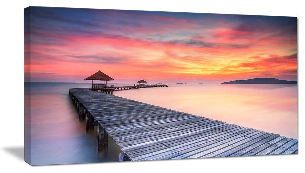 "Stylish Wooden Bridge and Beach Sky" Sea Pier Wall Art Canvas Print, 40"x20"