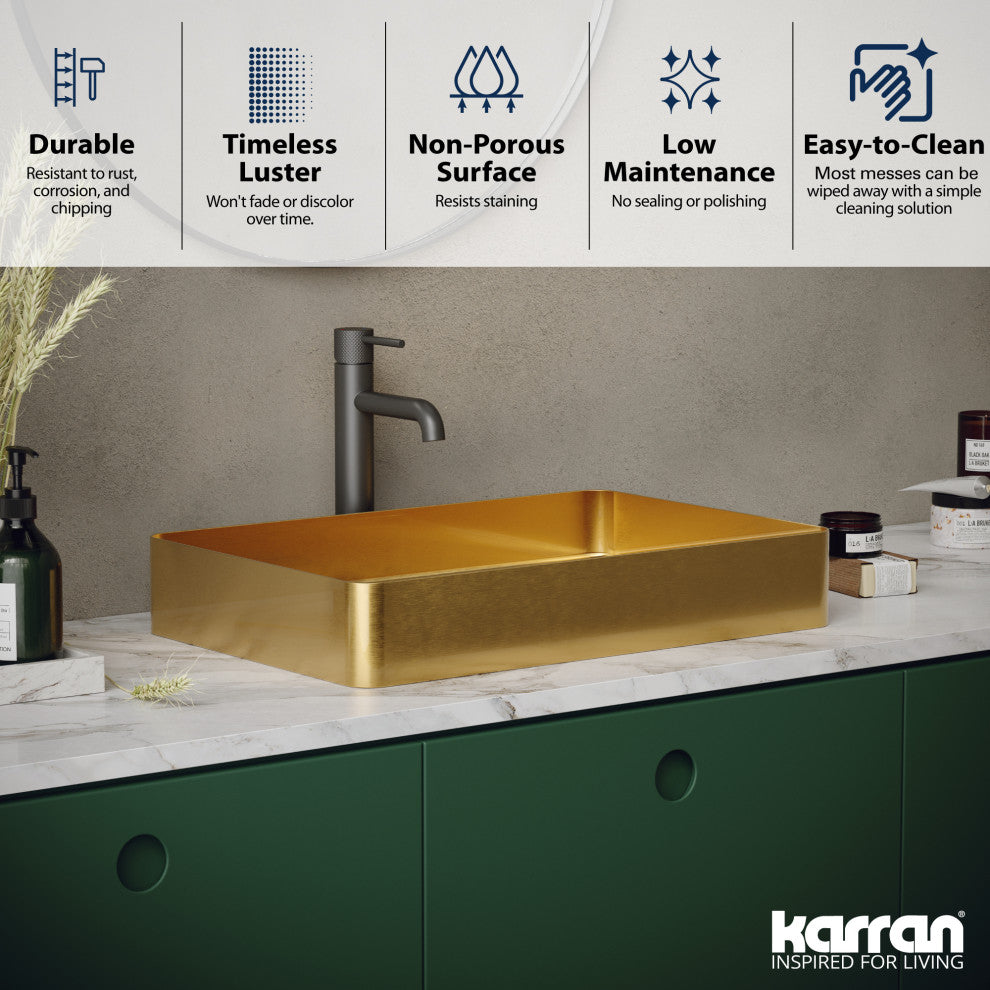 Karran Cinox Stainless Steel Rectangular Vessel Sink, Gold
