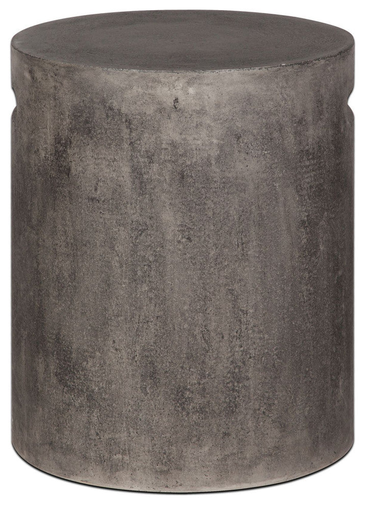 Concrete Round Side Table With Handle, Gray