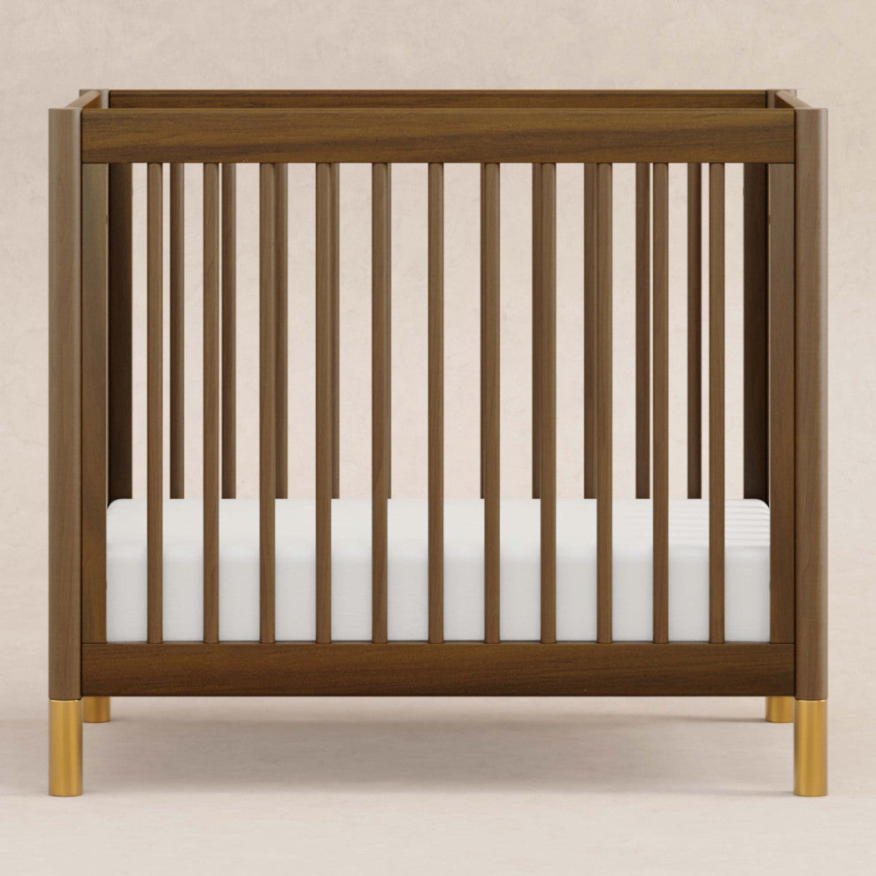 Gelato 4-in-1 Convertible Mini Crib, Natural Walnut & Gold Feet