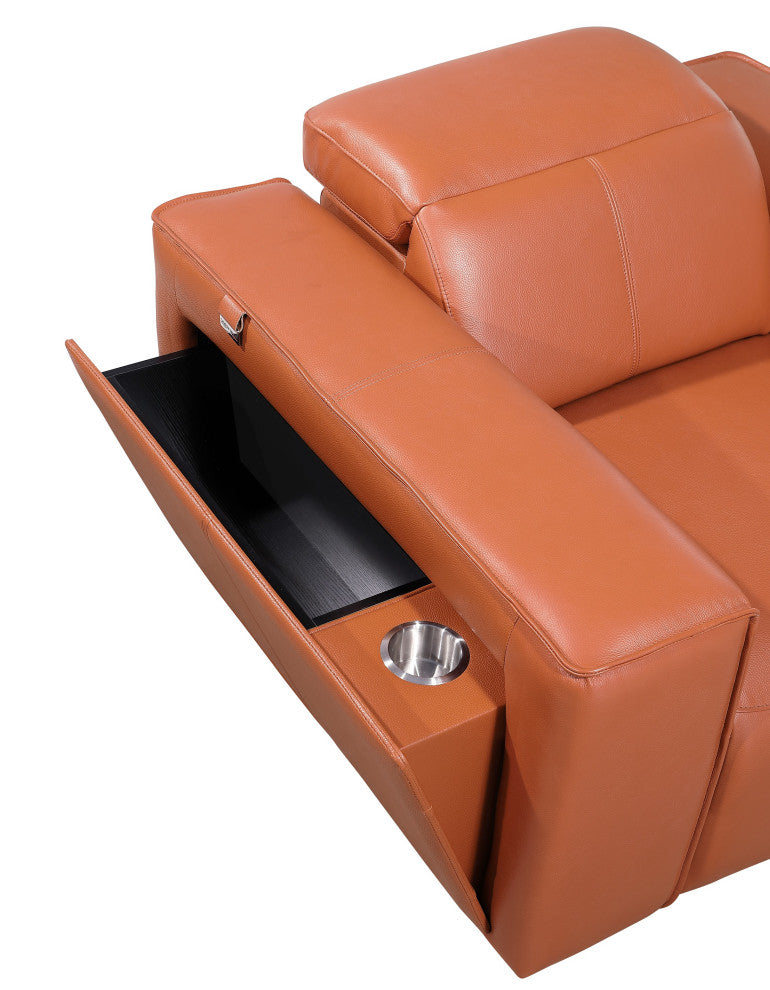 Niccolo Italian Leather 8-Piece U-Shaped 2 Power Reclining Sectional, Camel