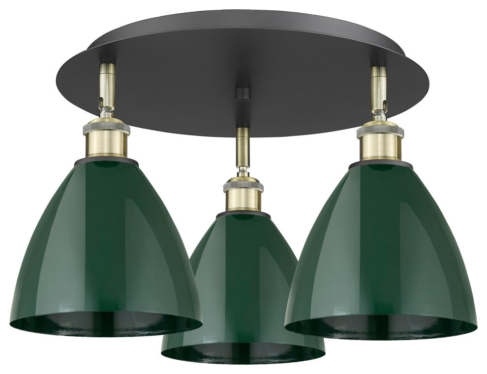Ballston Dome-3 Light 19" Flush Mount-Black Antique Brass, Green Shade