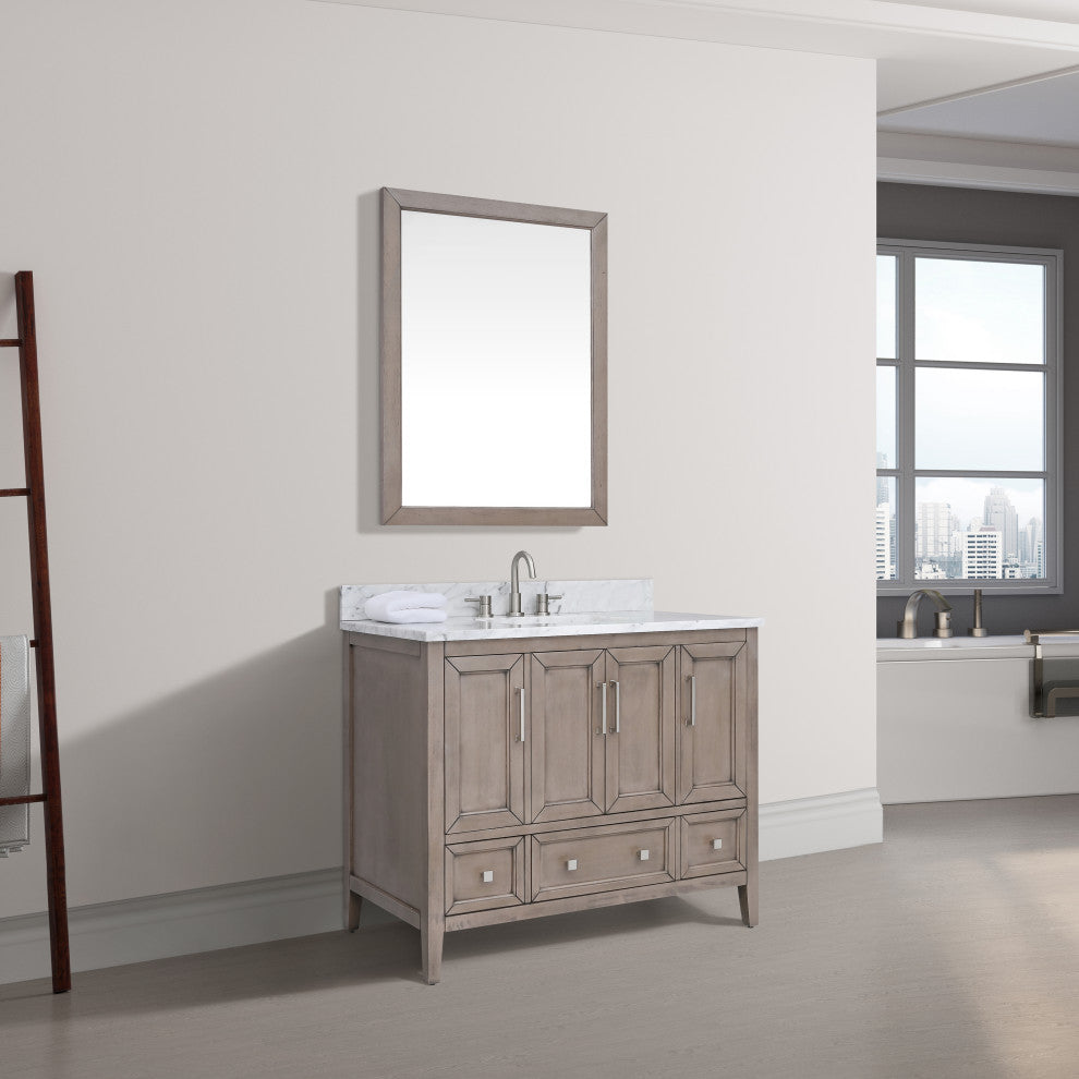 Avanity Everette 42" Vanity Combo in Gray Oak and Carrara White Marble Top