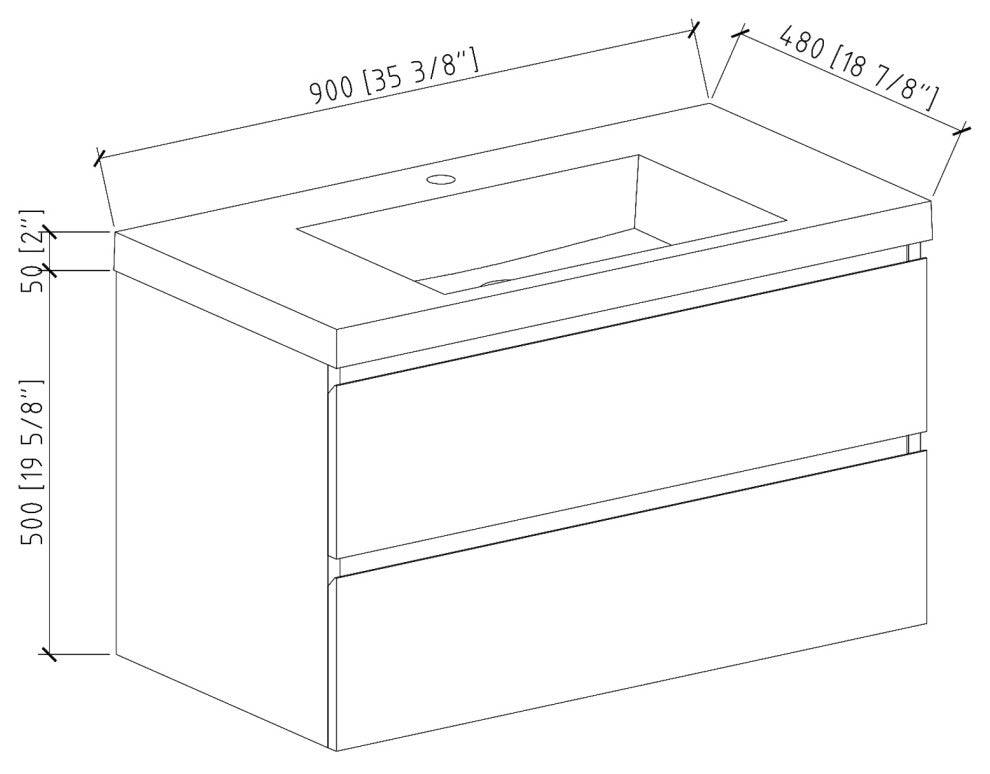 Wall-Mounted Bathroom Vanity with Integrated Resin Sink, Rose Wood, 36in.