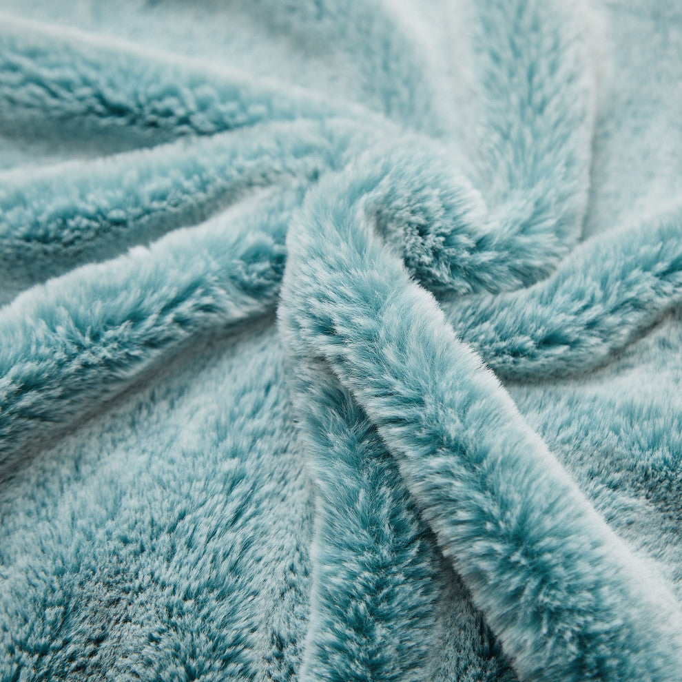 Tip Printing Light Faux Fur Throw, Blue Turquoise, 50"x60"