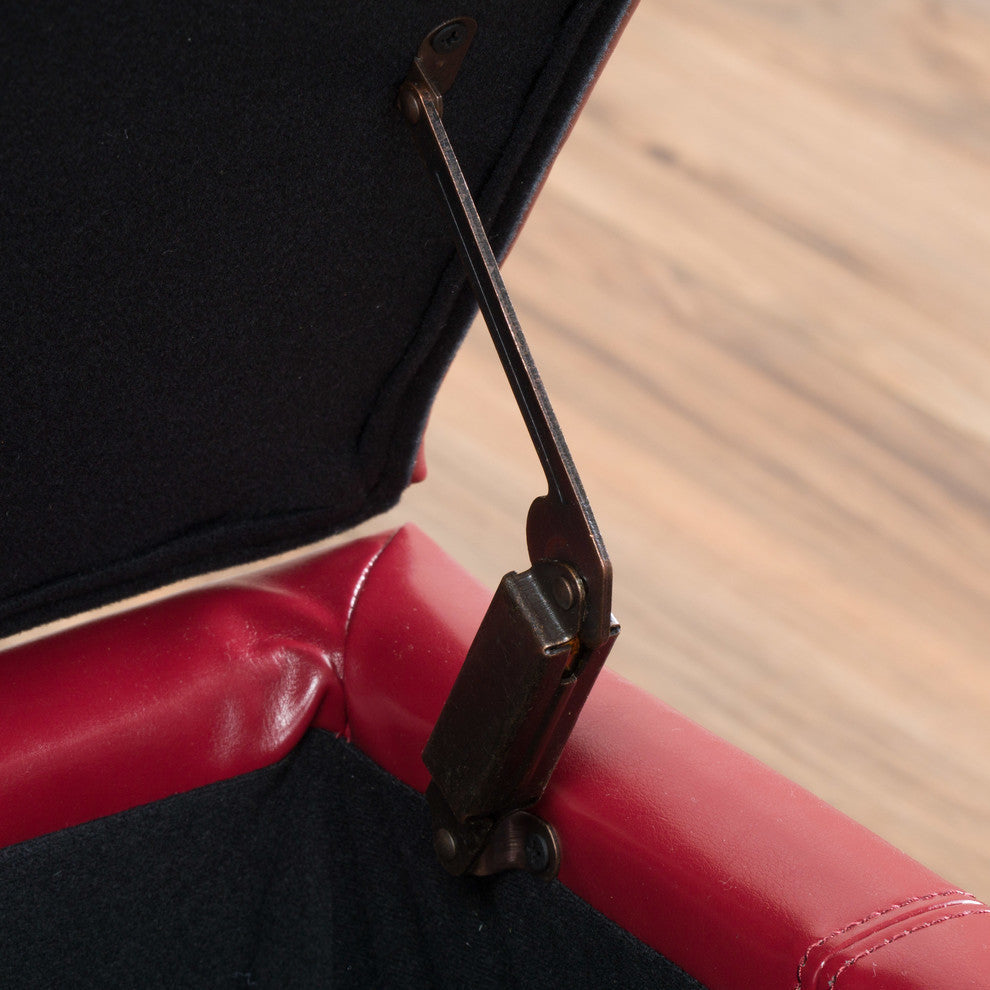 GDF Studio Skyler Beige Fabric Storage Ottoman Bench, Red