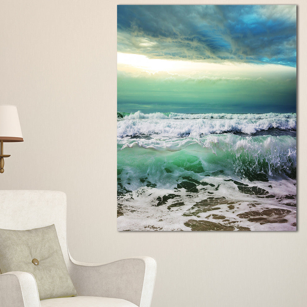 "Green Foaming Waves and Blue Sky" Seashore Canvas Print, 30"x40"