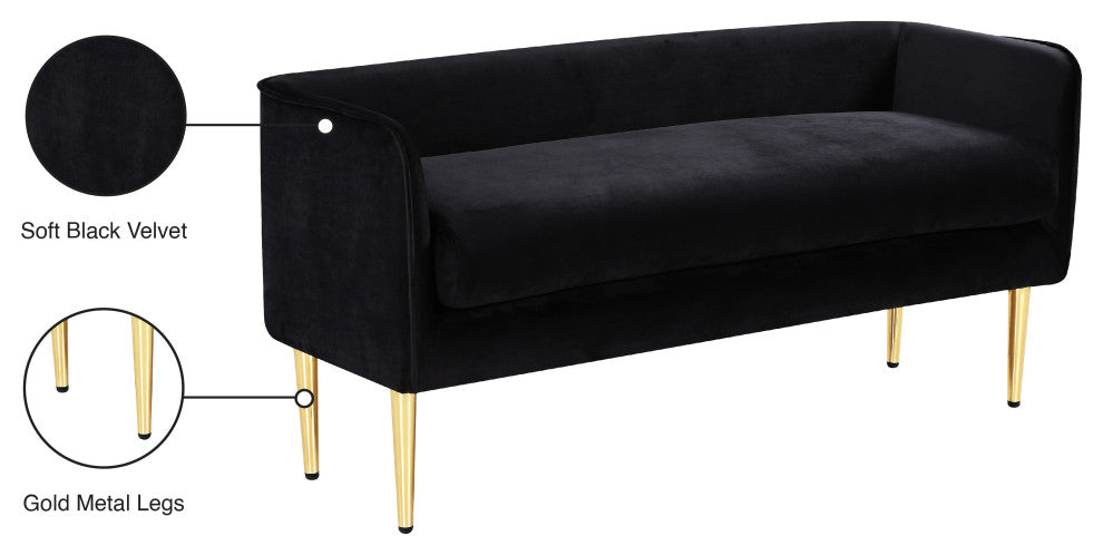 Audrey Velvet Upholstered Bench, Black