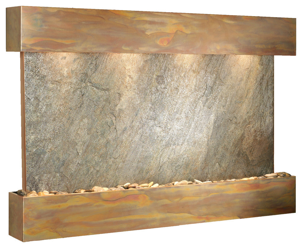 Sunrise Springs water fountain, Green Featherstone, Rustic Copper, Square