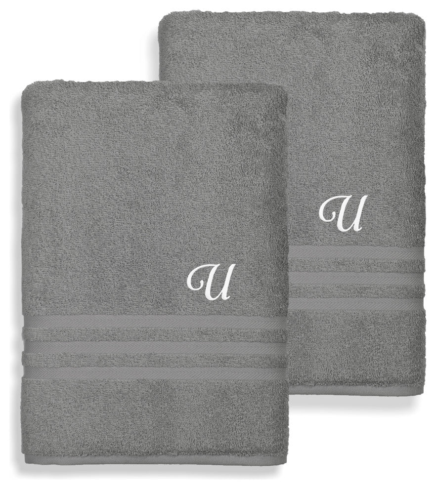 Denzi Bath Sheets With Monogrammed Letter, Set of 2, U