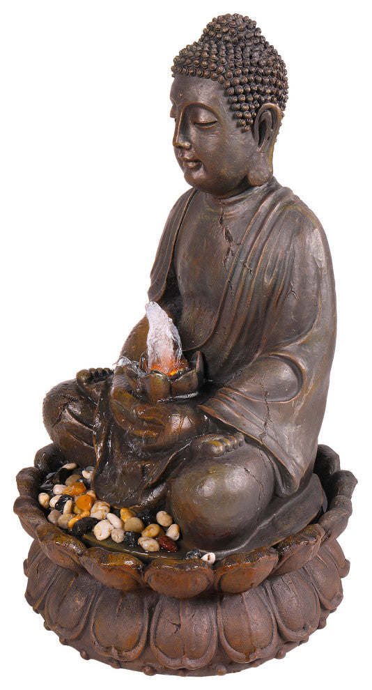 Alpine Meditating Buddha Fountain With LED Light, 33" Tall