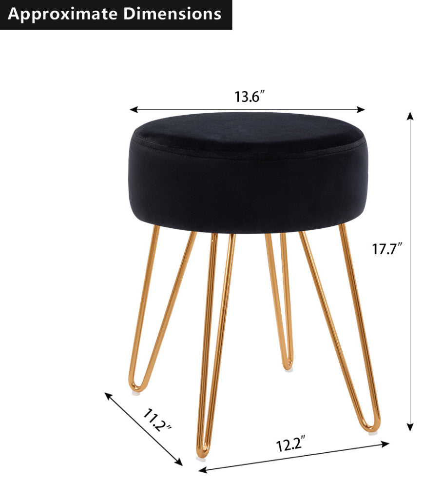 Golden Hairpin Legs Vanity Stool, Black