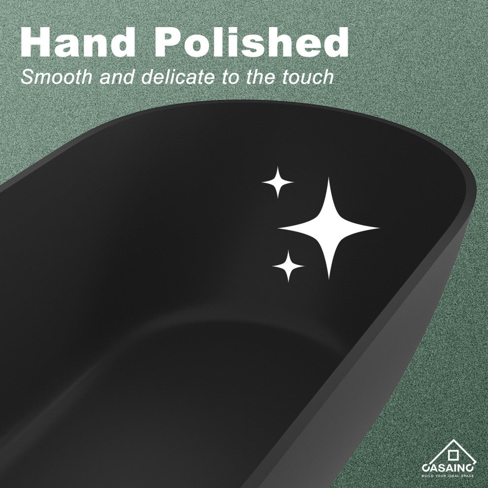 59in Solid Surface Freestanding Bathtub in Matte Black, 59in