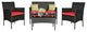 Costway 4PCS Patio Rattan Furniture Set Cushioned Sofa Coffee Table Red