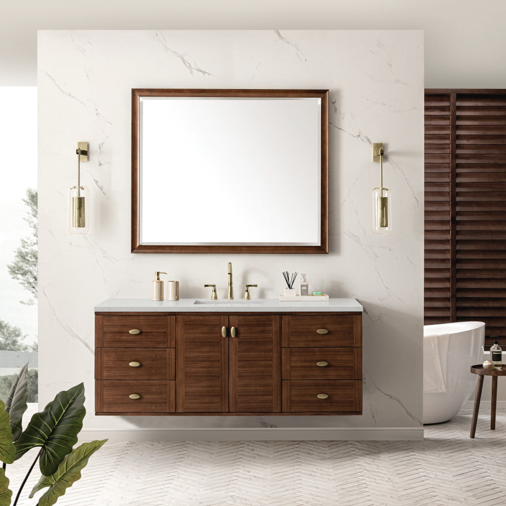 Amberly 60" Single Vanity, Mid-Century Walnut, Lime Delight