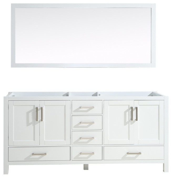 Jacques 72" White Double Vanity, No Top and 70" Mirror