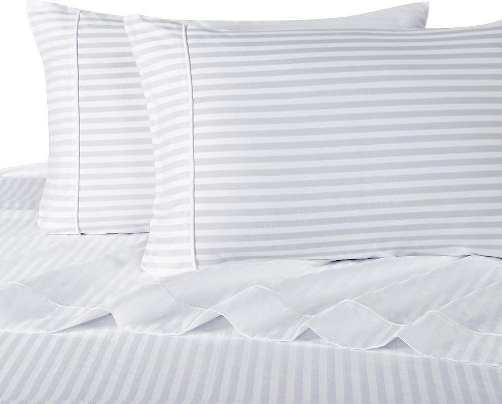 Set of 2 600 TC 100% Cotton Stripe Pillowcases, White, King