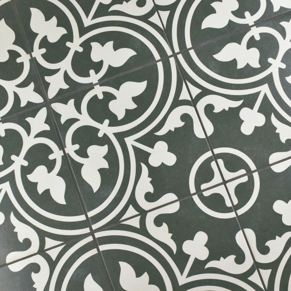 Arte Encaustic Porcelain Floor and Wall Tile, Black