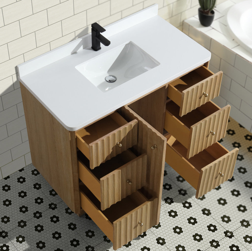La Jolla Bathroom Vanity, Washed Oak, 42", Single Sink, Freestanding