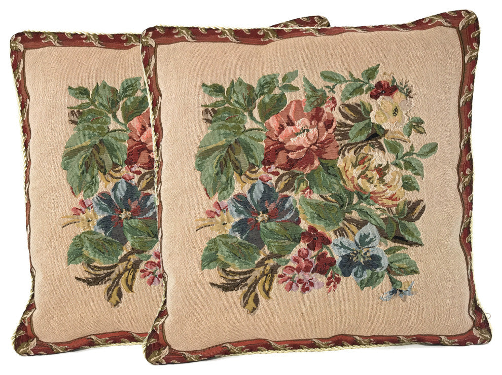 Decorative Tapestry Festive Red Yuletide Blooms Cushion Cover, 2-Piece