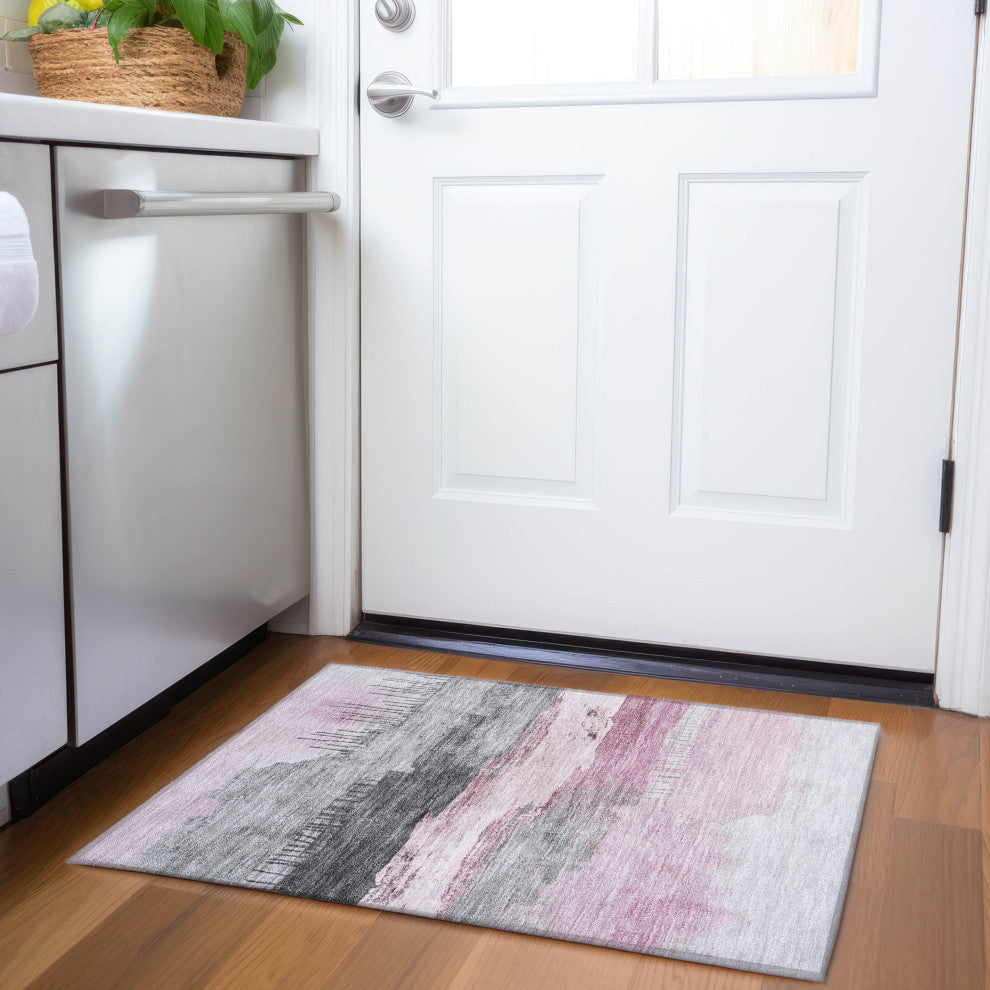 Machine Washable Indoor/Outdoor Chantille ACN1880 Pink 1'8" x 2'6" Rug