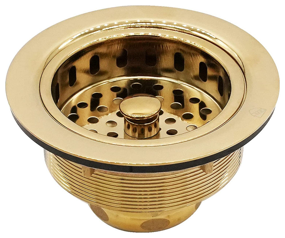 Post Style Large Kitchen Basket Strainer In Polished Brass, Polished Brass