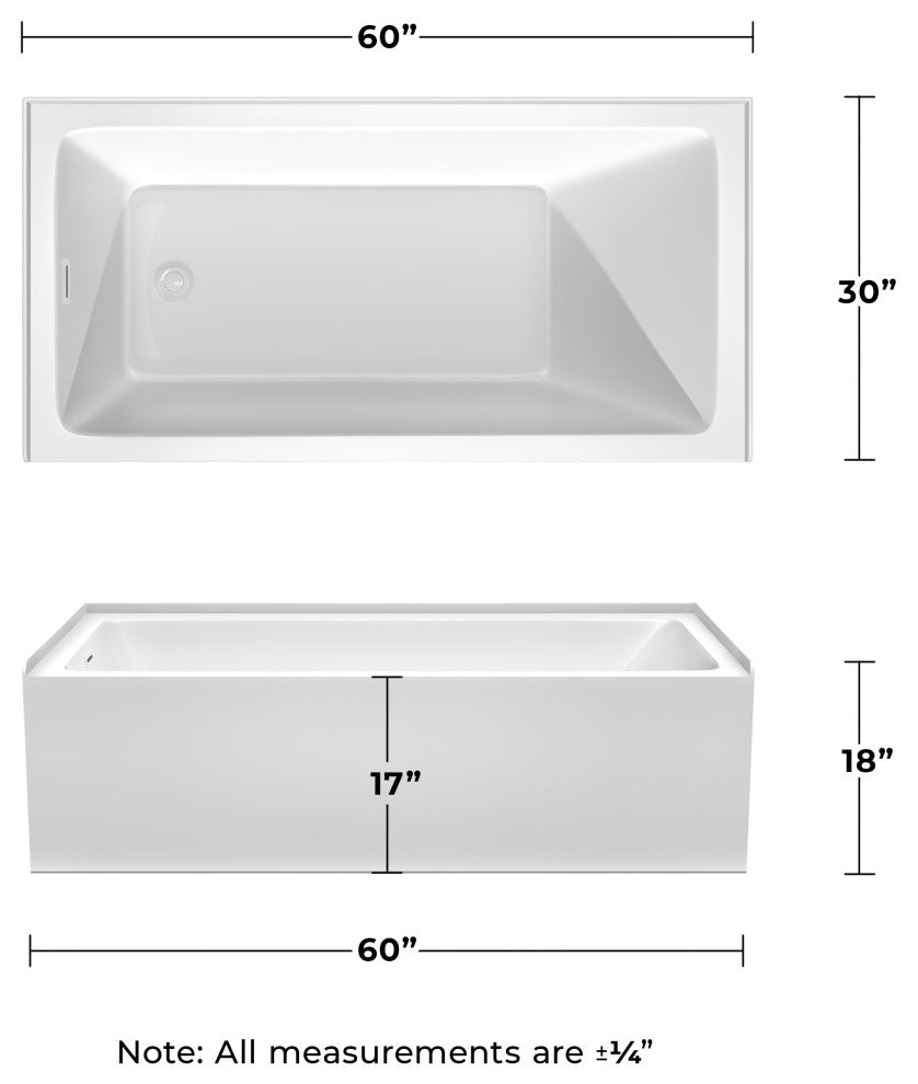 Grayley 60x30x18" Alcove Bathtub With Left-Hand Drain and Trim, Shiny White