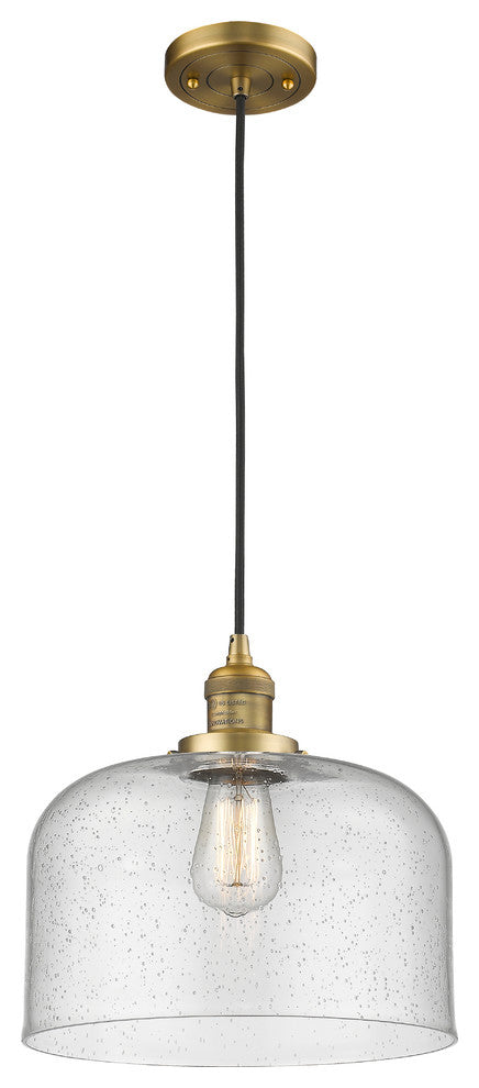 1-Light Large Bell 12" Pendant, Brushed Brass, Glass: Seedy