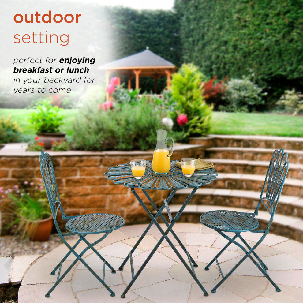 Alpine Peacock Feather Bistro Set with Table and Two Chairs, 30"