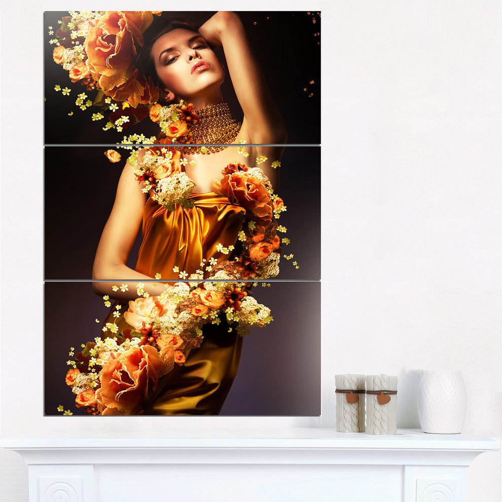 "Woman in Flower Robes" Digital Metal Wall Art, 3 Panels, 28"x36"