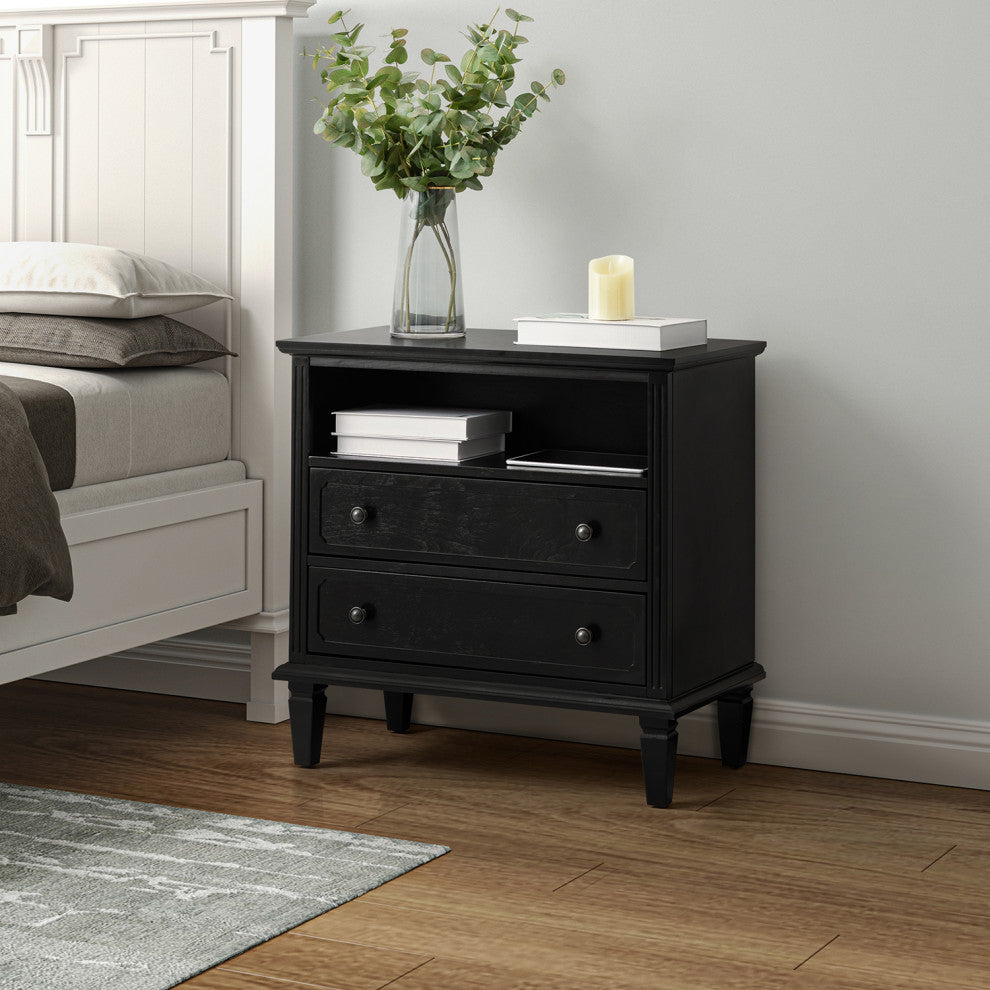 Drawer Solid Wood Nightstand, Black, Single