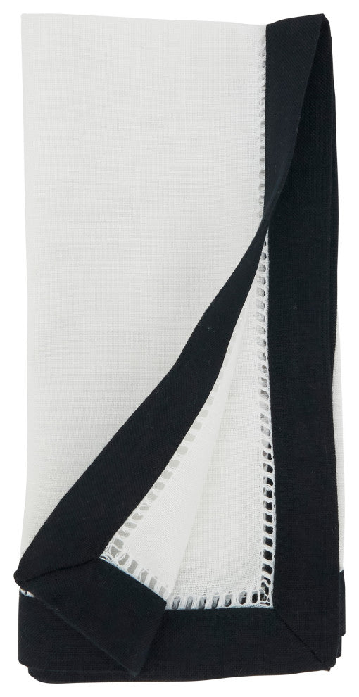 Classic Charm Two-Tone Hemstitch Napkin, Set of 12, Black, 20"