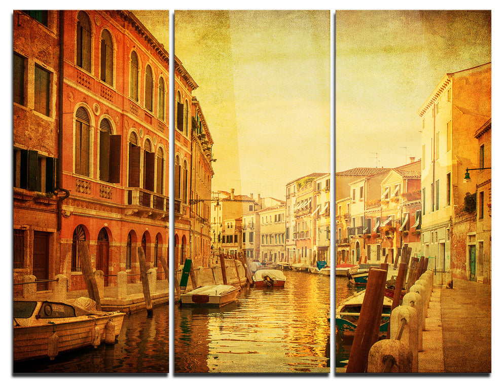 "Venetian Canals Vintage View" Photo Metal Wall Art, 3 Panels, 36"x28"