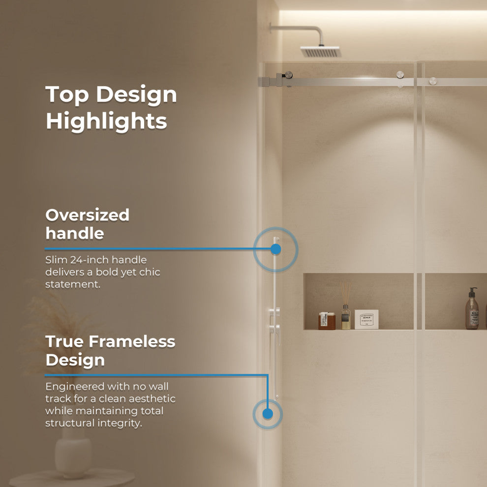 Selby Frameless Sliding Clear Alcove Shower Door, Satin Nickel, 72"