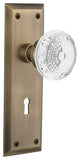 New York Plate Double Dummy, Keyhole Crystal Meadows Knob, Antique Brass, NYKCME