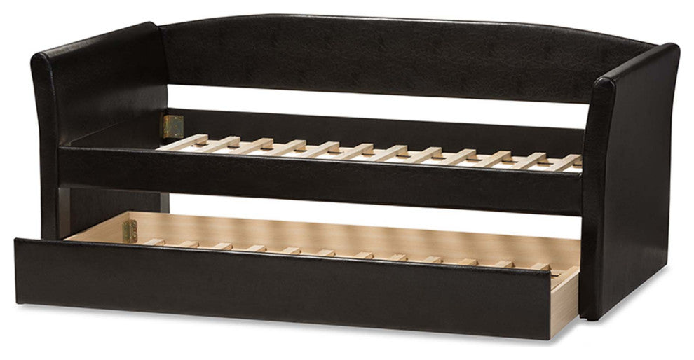 Jolene Fabric Upholstered Daybed With Trundle Bed, Black