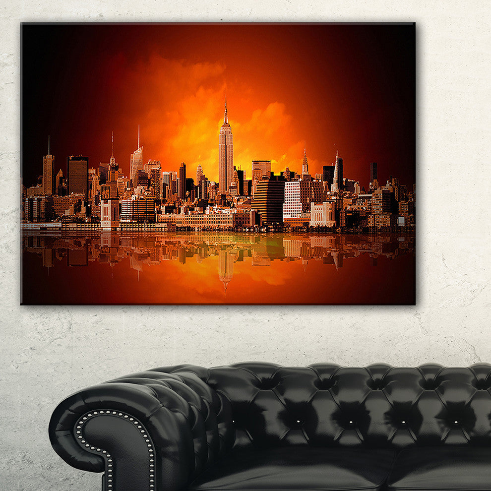 "New York City" Panorama in Red Light" Canvas Print40"x20"