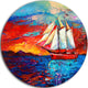 Sail Ship During Sunset, Seascape Painting Disc Metal Artwork, 38"