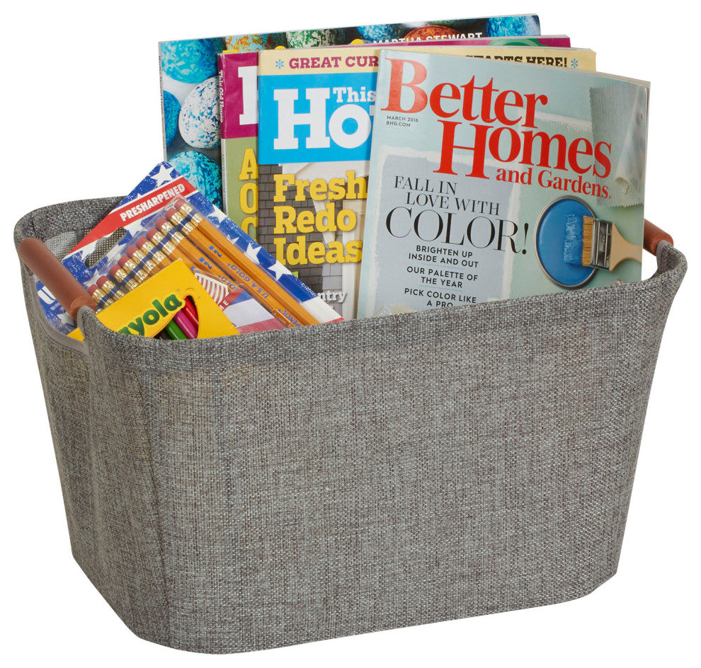 Small Tapered Soft-Side Storage Bin With Wood Handles