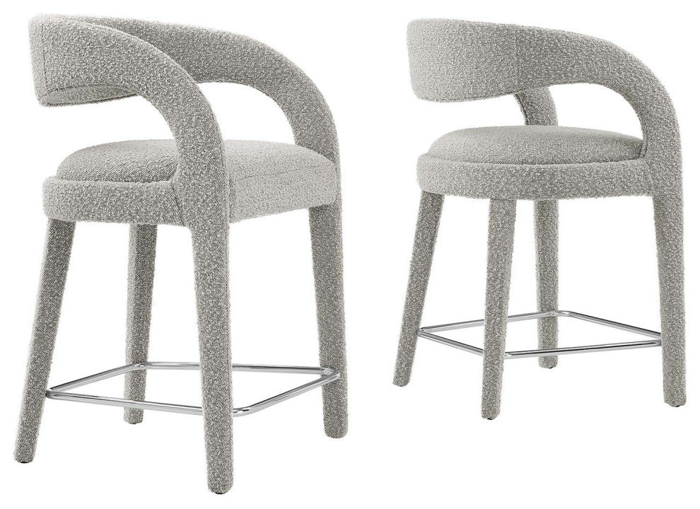 Pinnacle Boucle Upholstered Counter Stool Set of 2, Taupe Silver