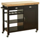 Modern Kitchen Cart, 3 Open Shelves & Storage Drawers With Natural Top, Wenge