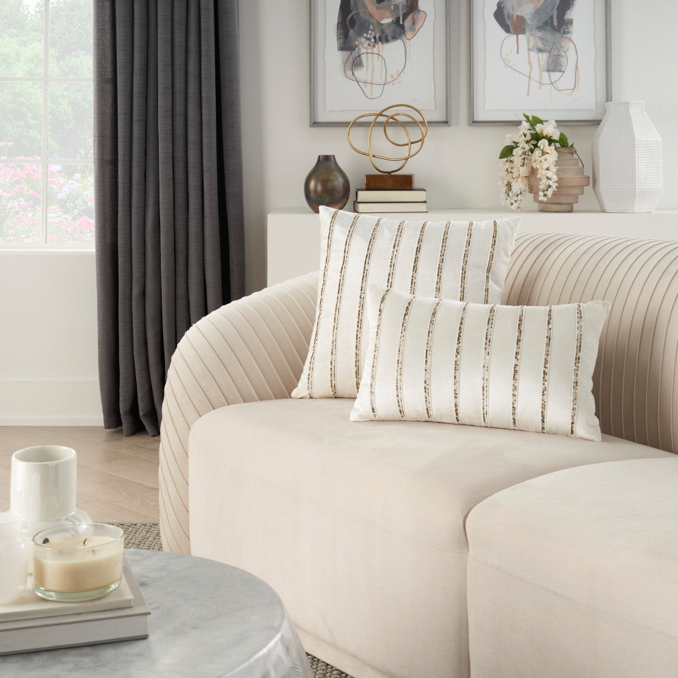 Nourison Home 12"x21" Mina Victory Sofia Beaded Stripes Ivory Throw Pillows