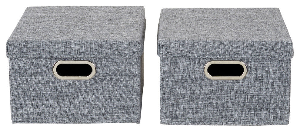Storage Bins With Lids and Chromed Grommet Handles, Gray