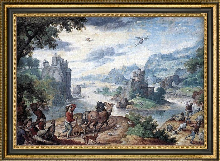Hans Bol Landscape With the Fall of Icarus Framed Premium Canvas Print, 18"x27"